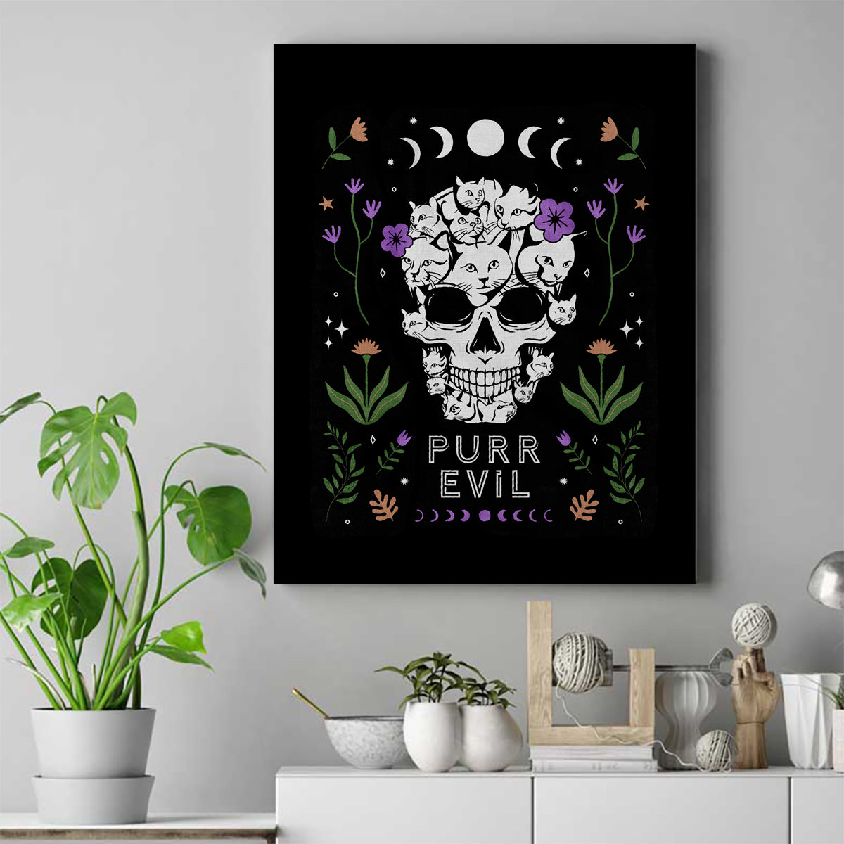 Cat Skull Canvas Wall Art Purr Evill - Wonder Print Shop