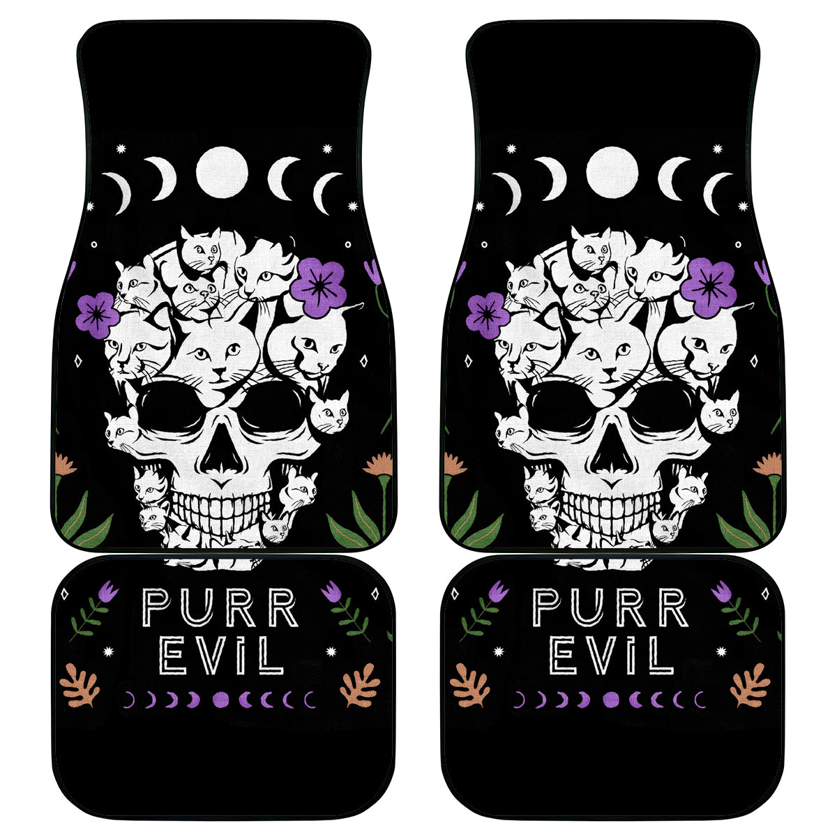 Cat Skull Car Mats Purr Evill - Wonder Print Shop