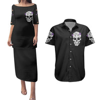 Cat Skull Couples Matching Puletasi Dress and Hawaiian Shirt Purr Evill - Wonder Print Shop