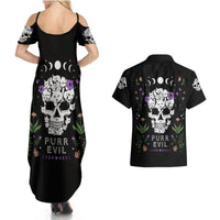 Cat Skull Couples Matching Summer Maxi Dress and Hawaiian Shirt Purr Evill - Wonder Print Shop