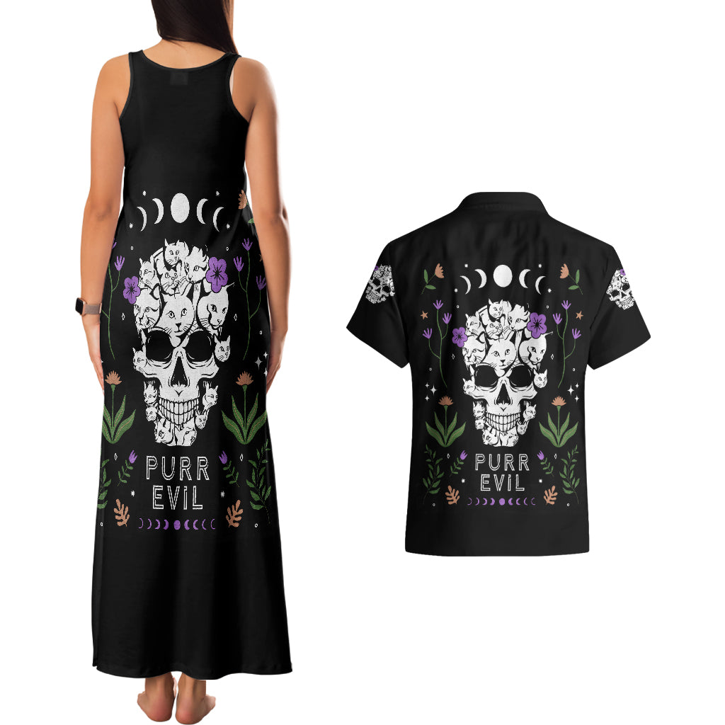 Cat Skull Couples Matching Tank Maxi Dress and Hawaiian Shirt Purr Evill - Wonder Print Shop