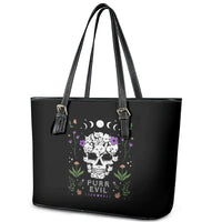 Cat Skull Leather Tote Bag Purr Evill - Wonder Print Shop