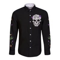 Cat Skull Long Sleeve Button Shirt Purr Evill - Wonder Print Shop
