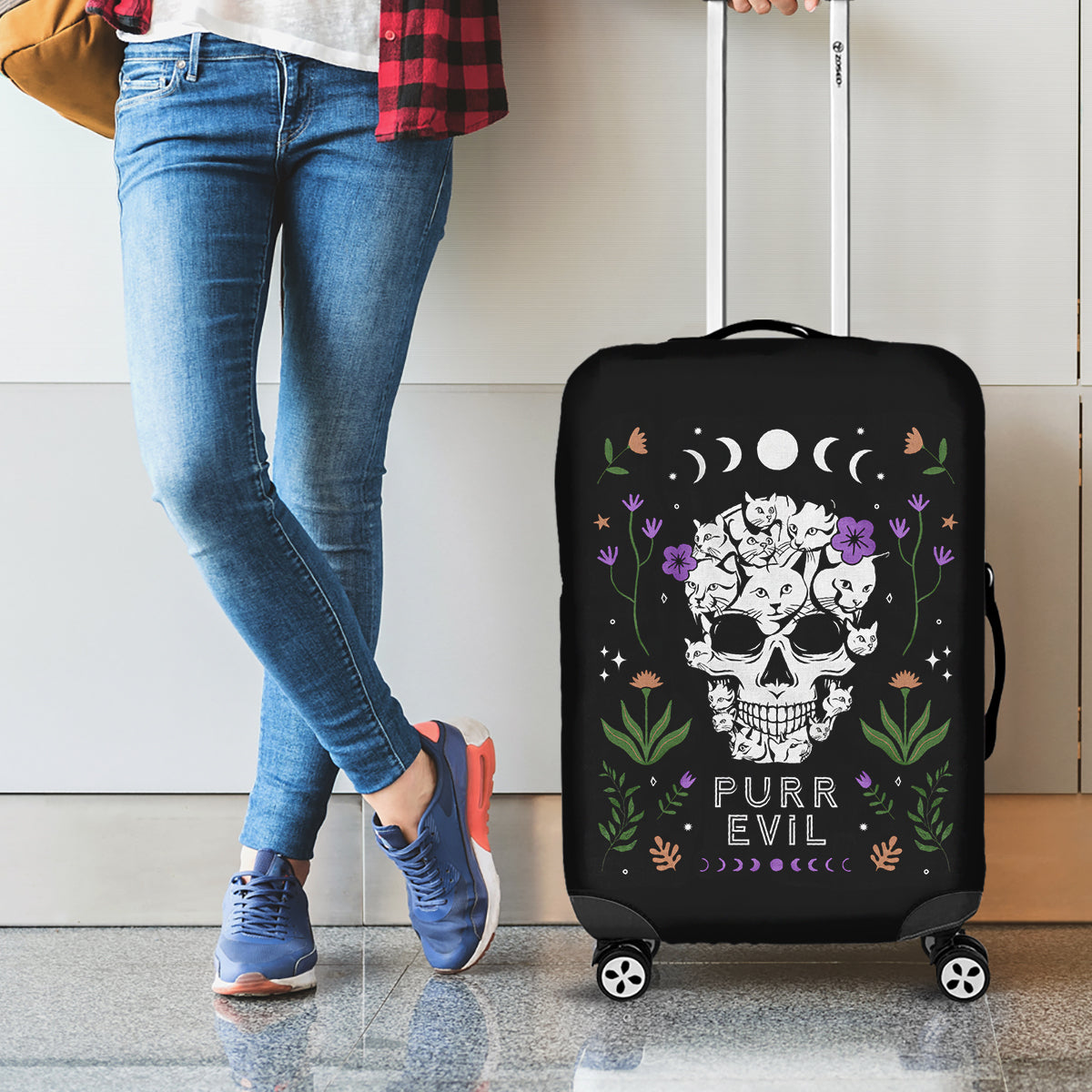 Cat Skull Luggage Cover Purr Evill - Wonder Print Shop