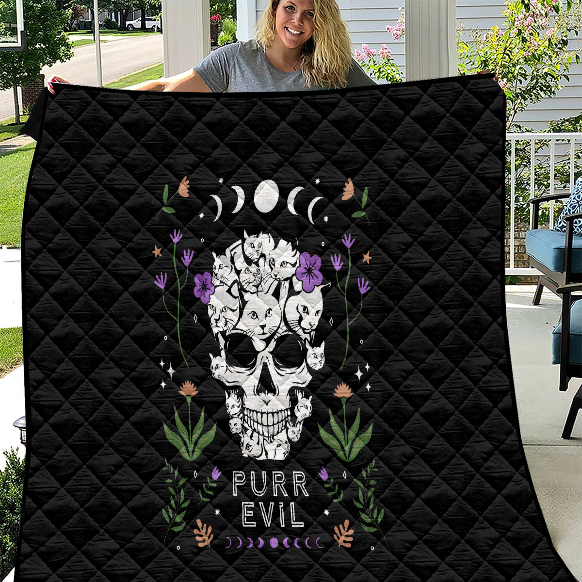 Cat Skull Quilt Purr Evill - Wonder Print Shop