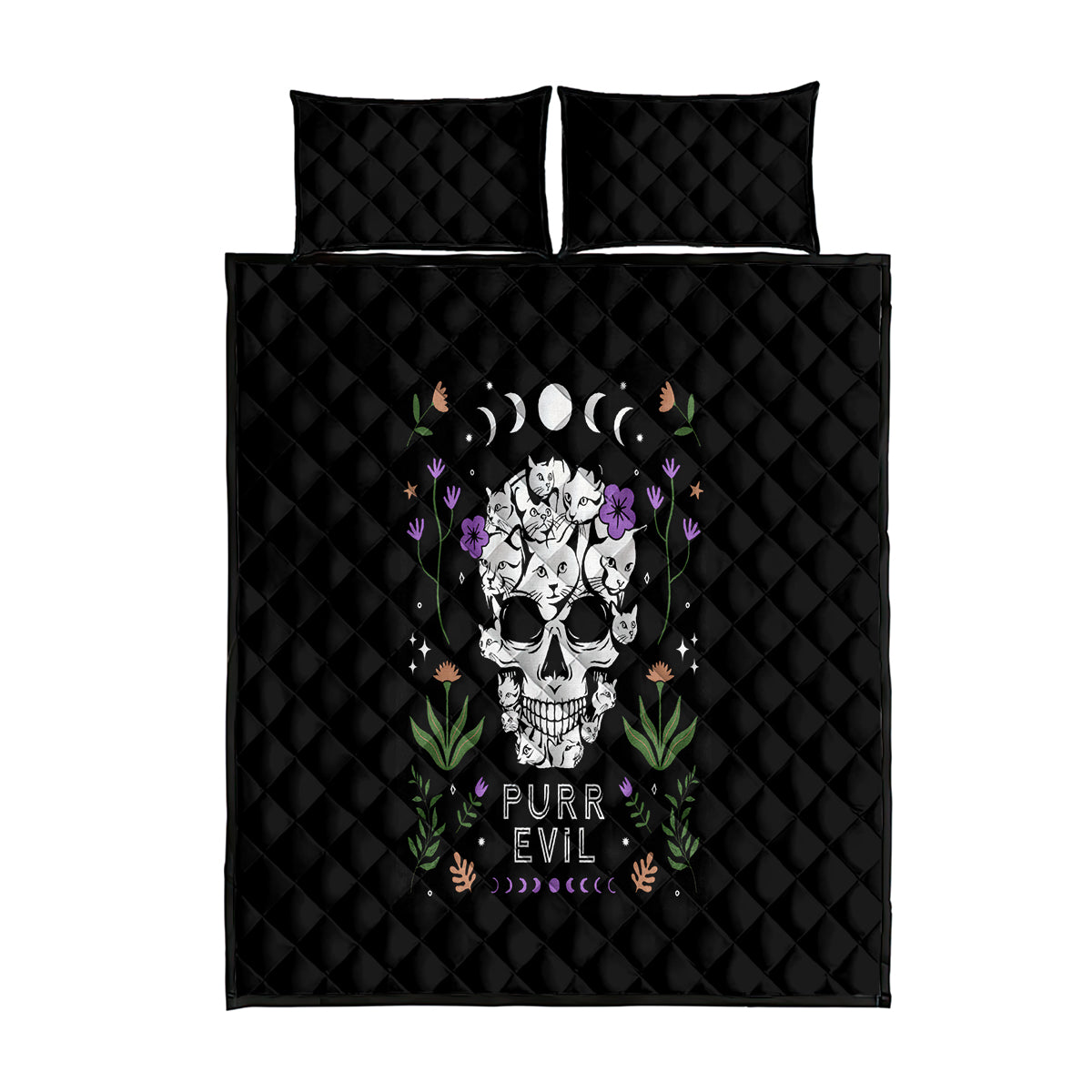 Cat Skull Quilt Bed Set Purr Evill - Wonder Print Shop