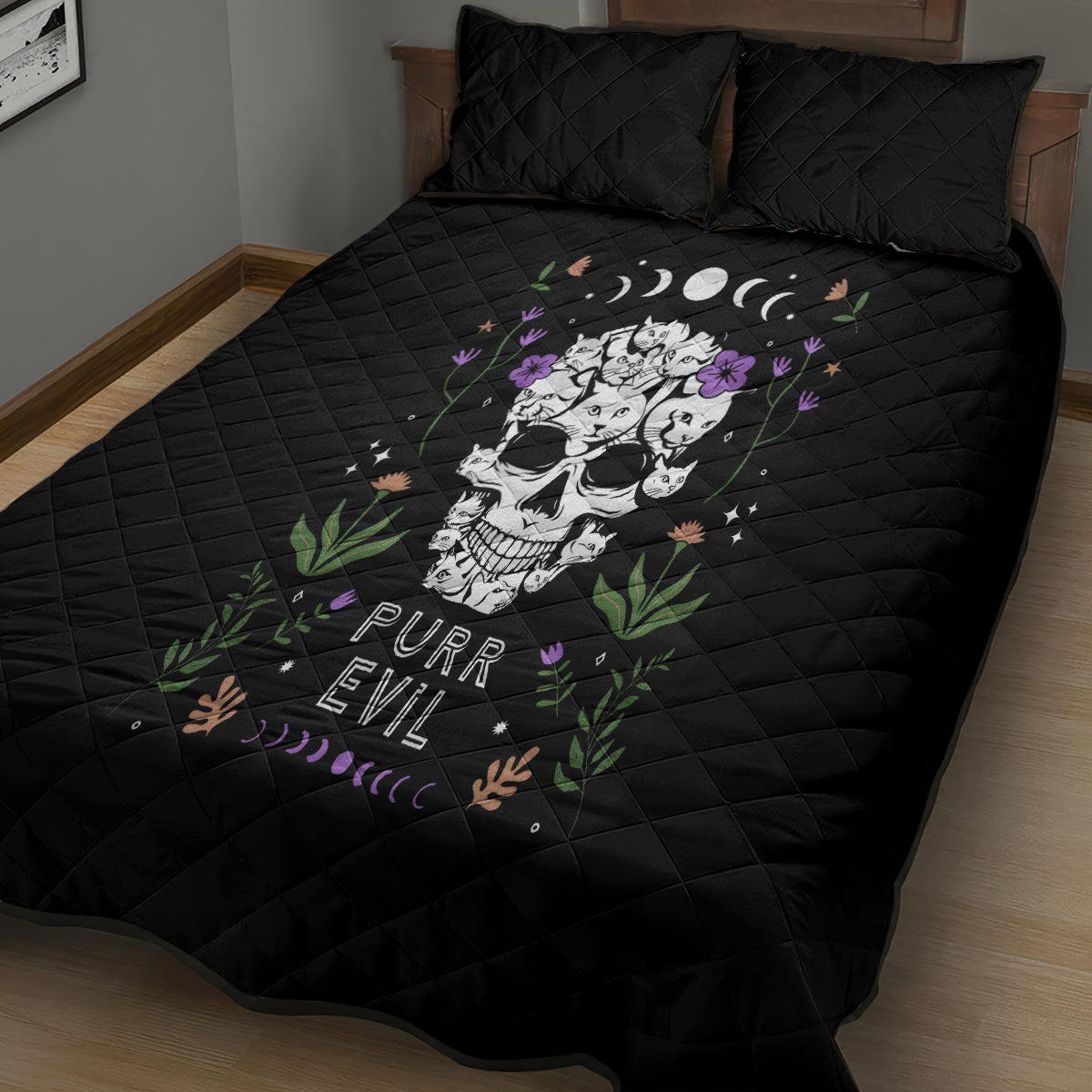Cat Skull Quilt Bed Set Purr Evill - Wonder Print Shop