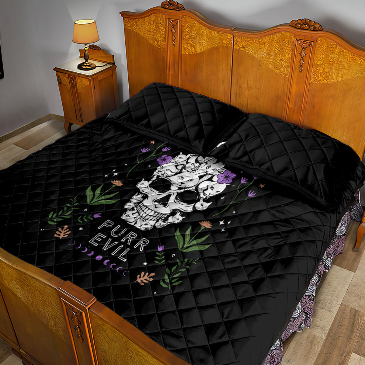 Cat Skull Quilt Bed Set Purr Evill - Wonder Print Shop