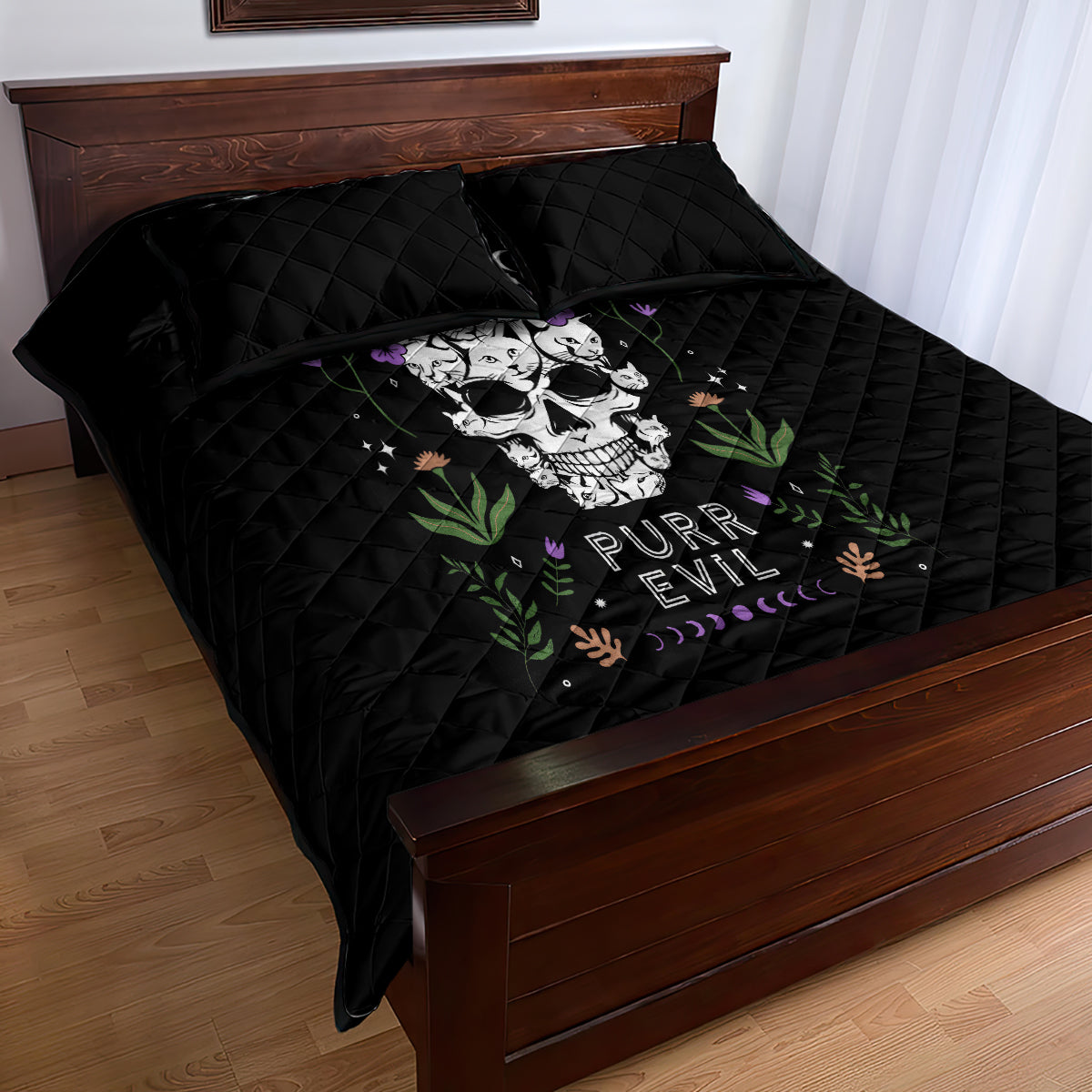 Cat Skull Quilt Bed Set Purr Evill - Wonder Print Shop
