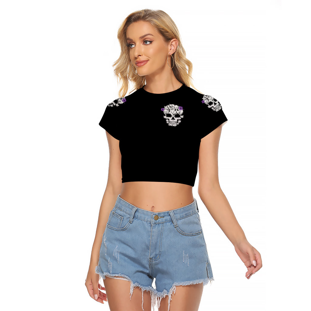 Cat Skull Raglan Cropped T Shirt Purr Evill - Wonder Print Shop