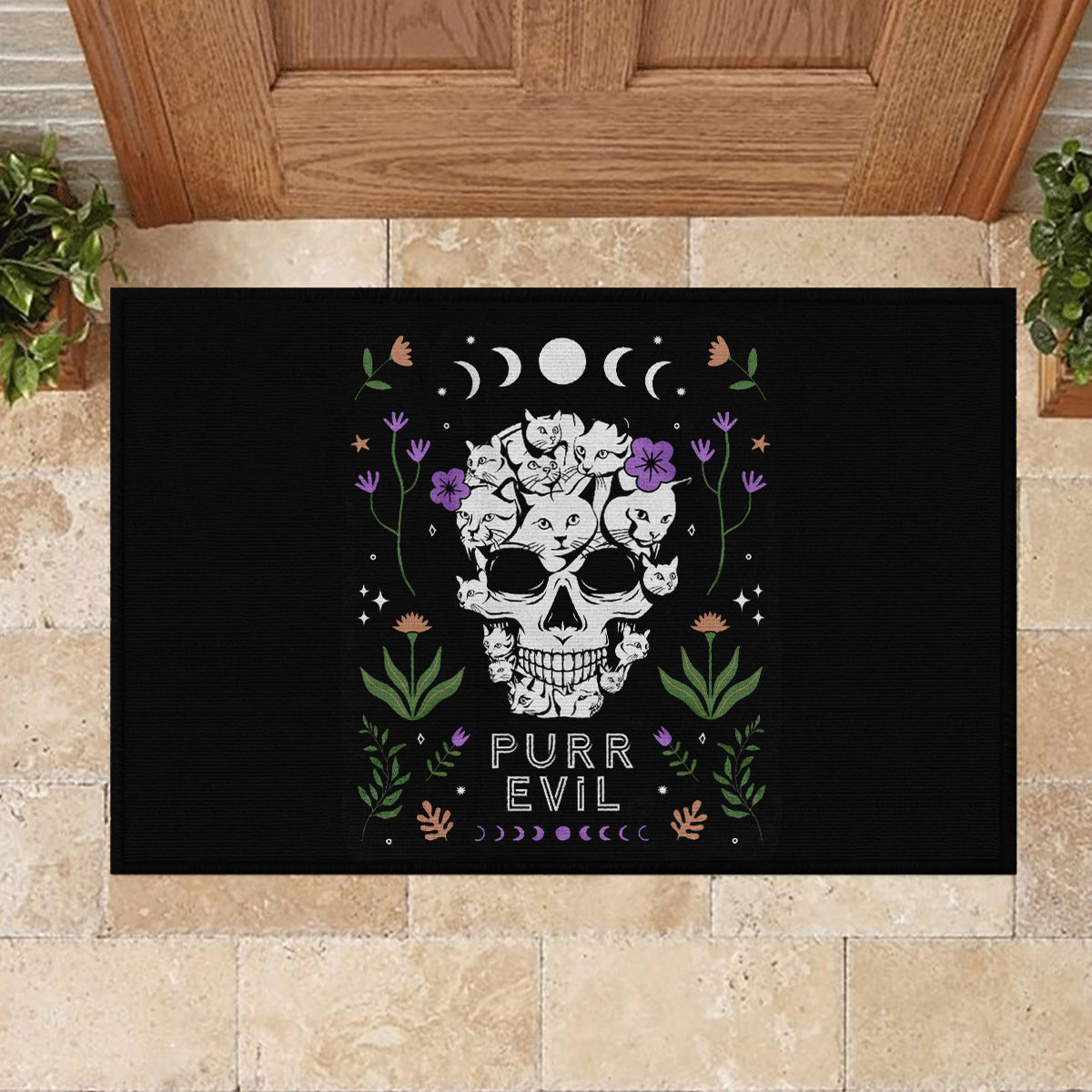 Cat Skull Rubber Doormat Purr Evill - Wonder Print Shop