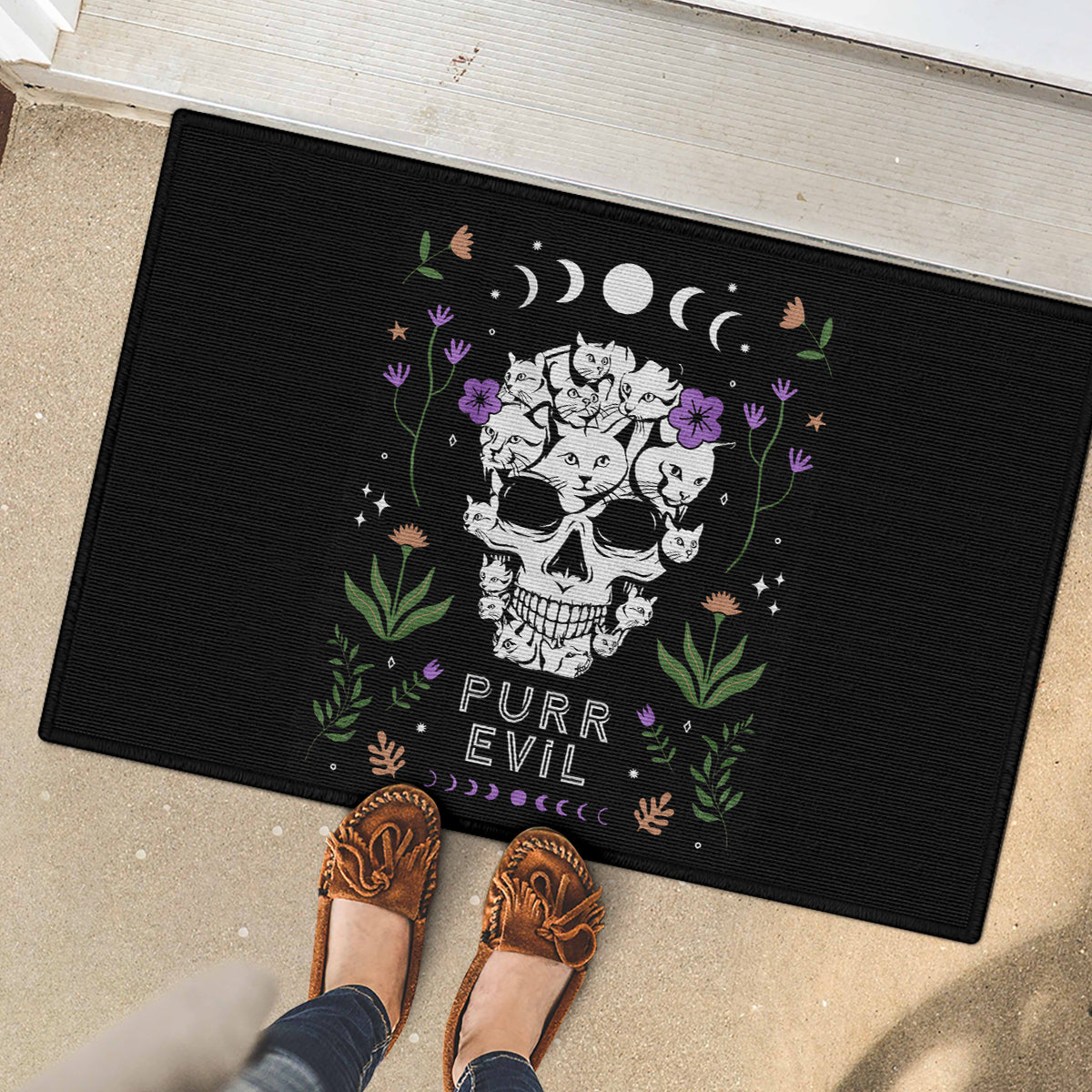 Cat Skull Rubber Doormat Purr Evill - Wonder Print Shop