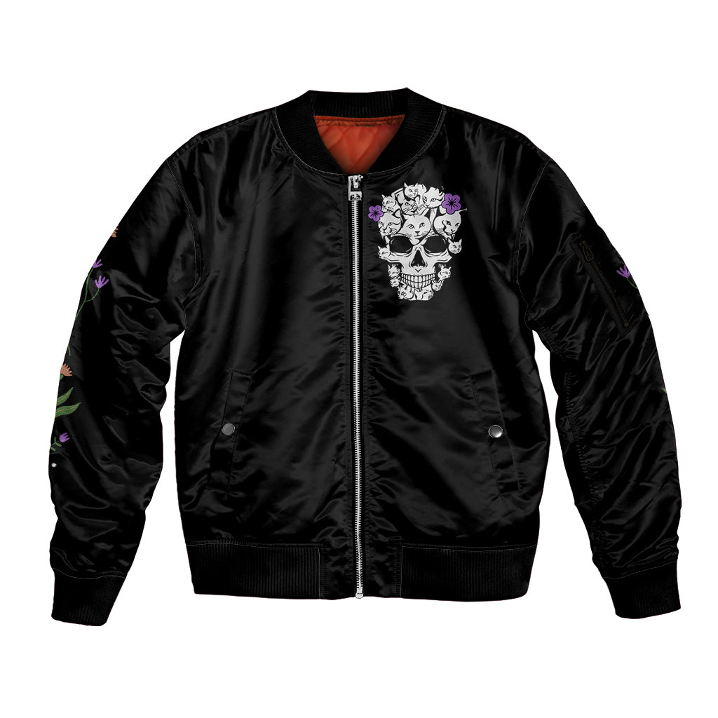 Cat Skull Sleeve Zip Bomber Jacket Purr Evill - Wonder Print Shop