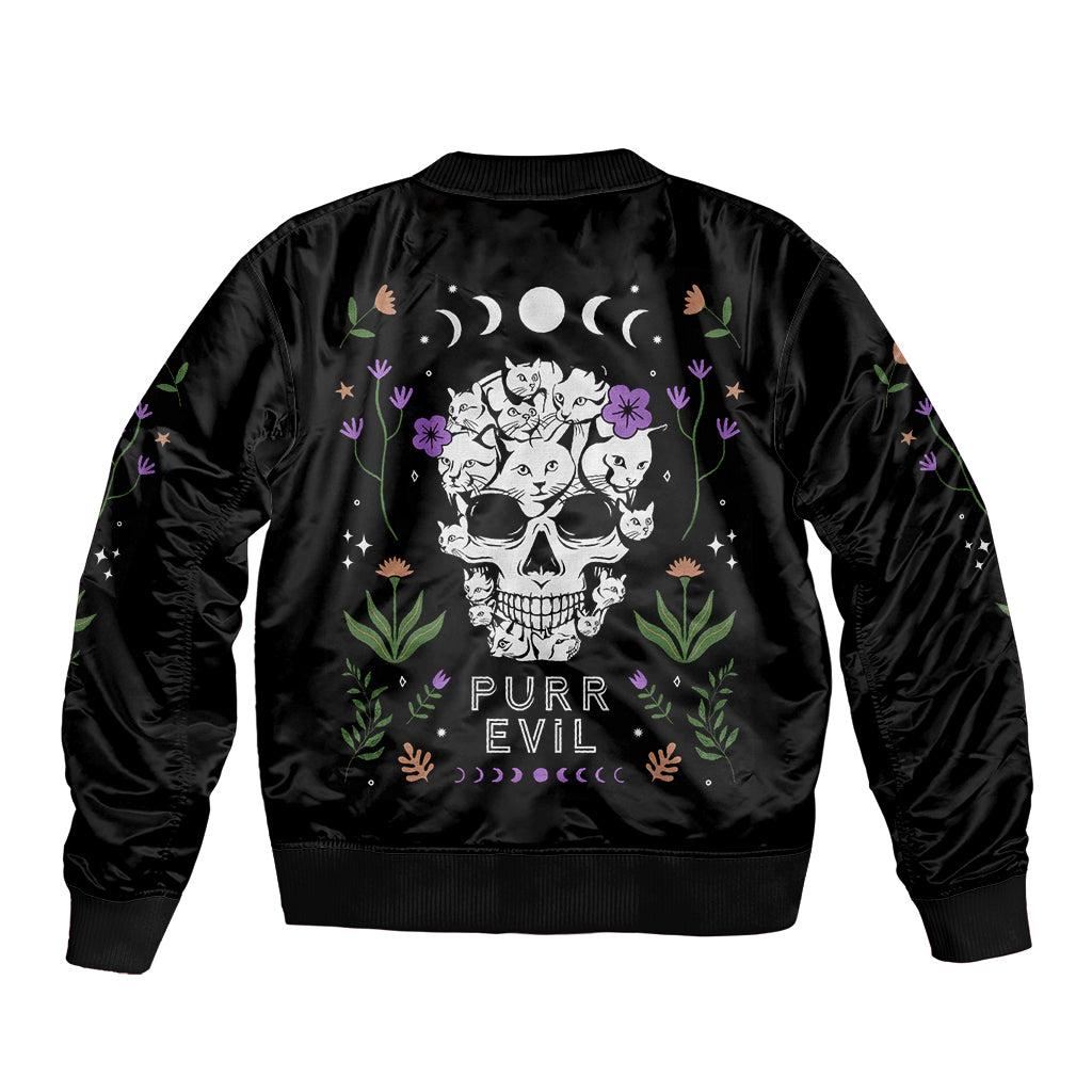 Cat Skull Sleeve Zip Bomber Jacket Purr Evill - Wonder Print Shop