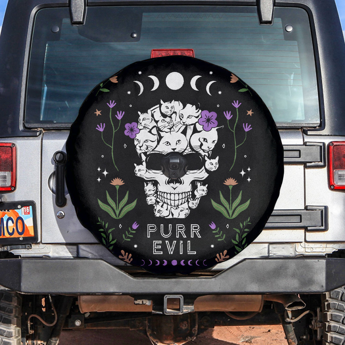 Cat Skull Spare Tire Cover Purr Evill - Wonder Print Shop