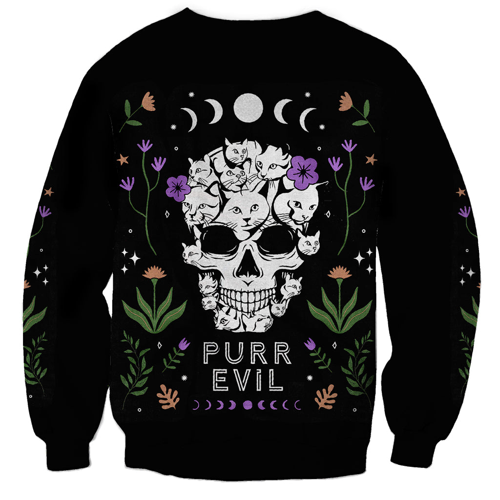Cat Skull Sweatshirt Purr Evill - Wonder Print Shop