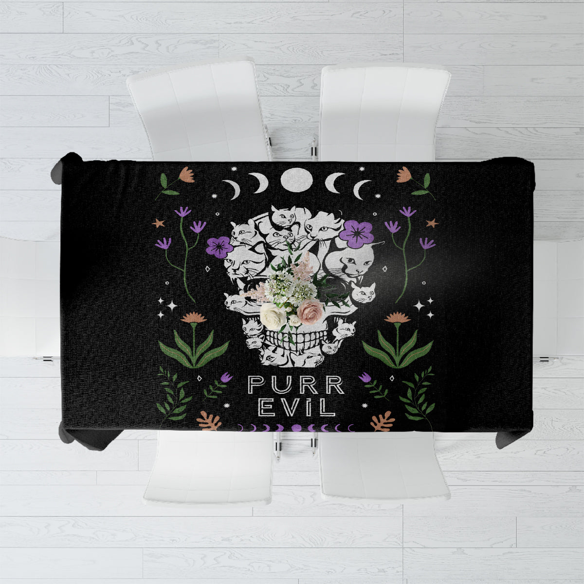 Cat Skull Tablecloth Purr Evill - Wonder Print Shop