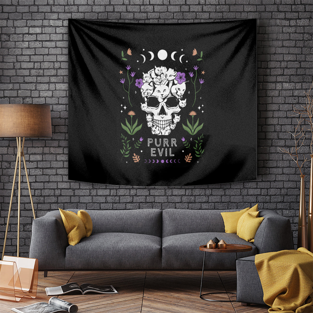 Cat Skull Tapestry Purr Evill - Wonder Print Shop