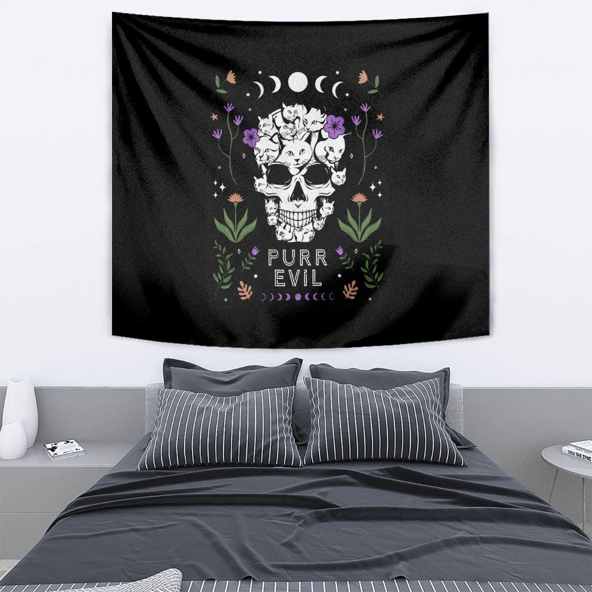 Cat Skull Tapestry Purr Evill - Wonder Print Shop