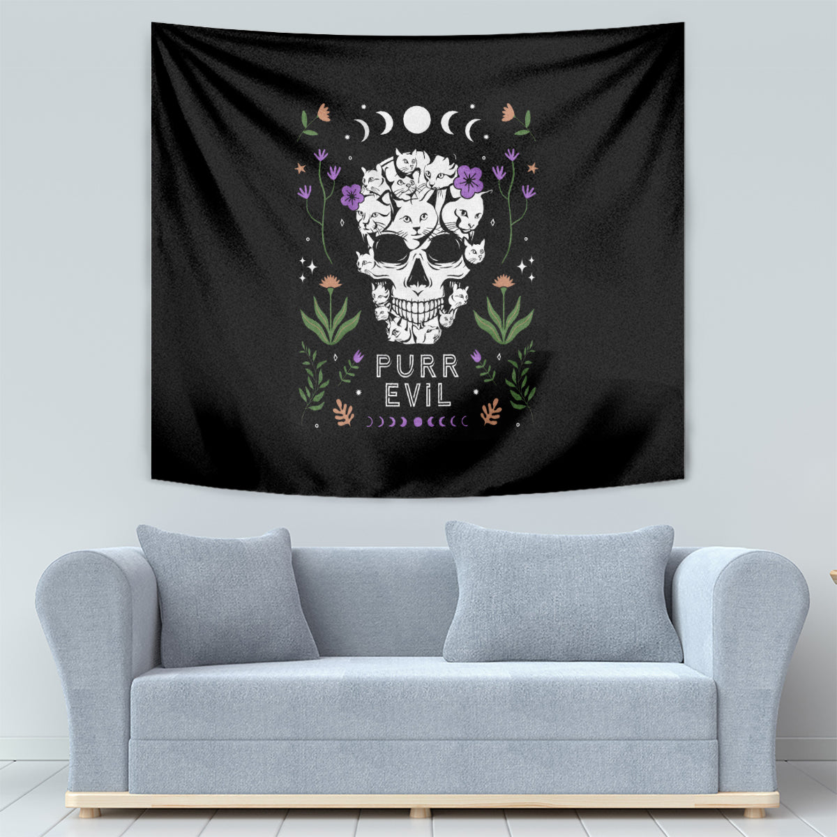 Cat Skull Tapestry Purr Evill - Wonder Print Shop