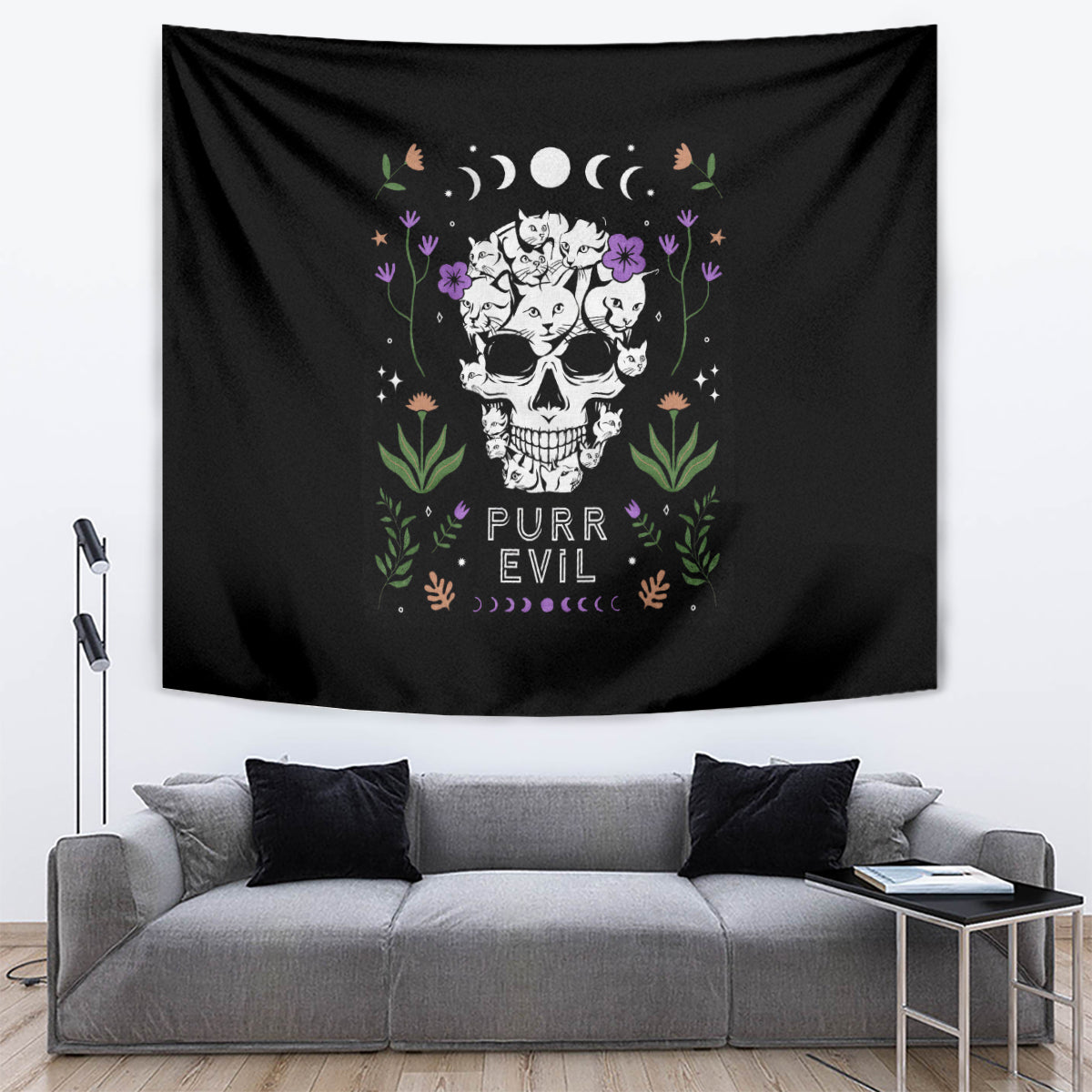 Cat Skull Tapestry Purr Evill - Wonder Print Shop