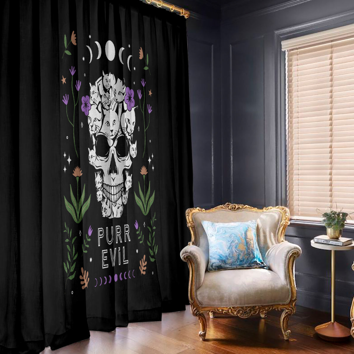 Cat Skull Window Curtain Purr Evill - Wonder Print Shop