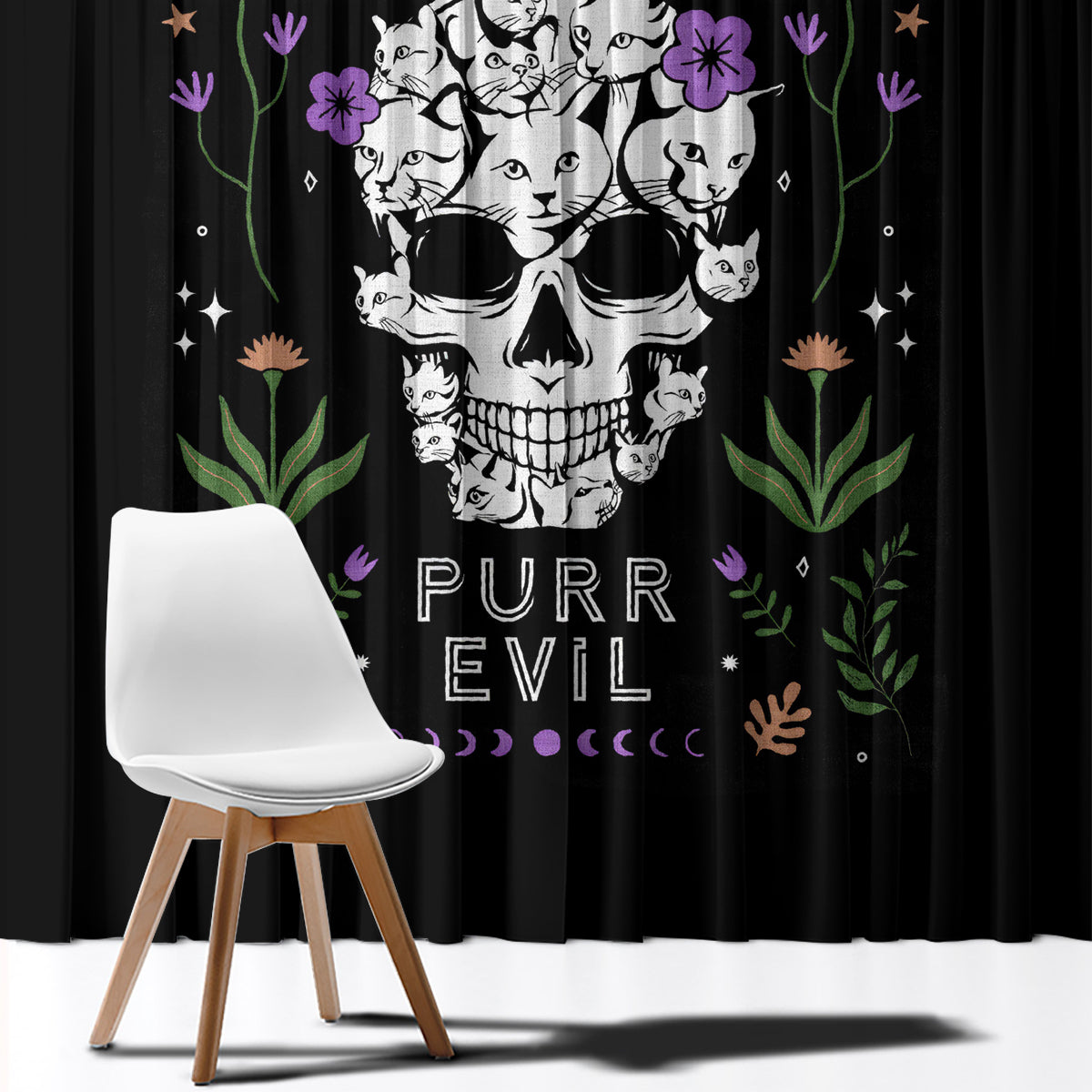 Cat Skull Window Curtain Purr Evill - Wonder Print Shop