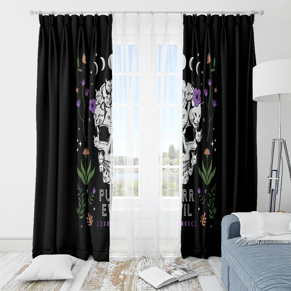Cat Skull Window Curtain Purr Evill - Wonder Print Shop