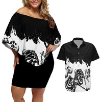 Fire Skull Couples Matching Off Shoulder Short Dress and Hawaiian Shirt Scream In Fire - Wonder Print Shop