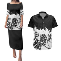 Fire Skull Couples Matching Puletasi Dress and Hawaiian Shirt Scream In Fire - Wonder Print Shop