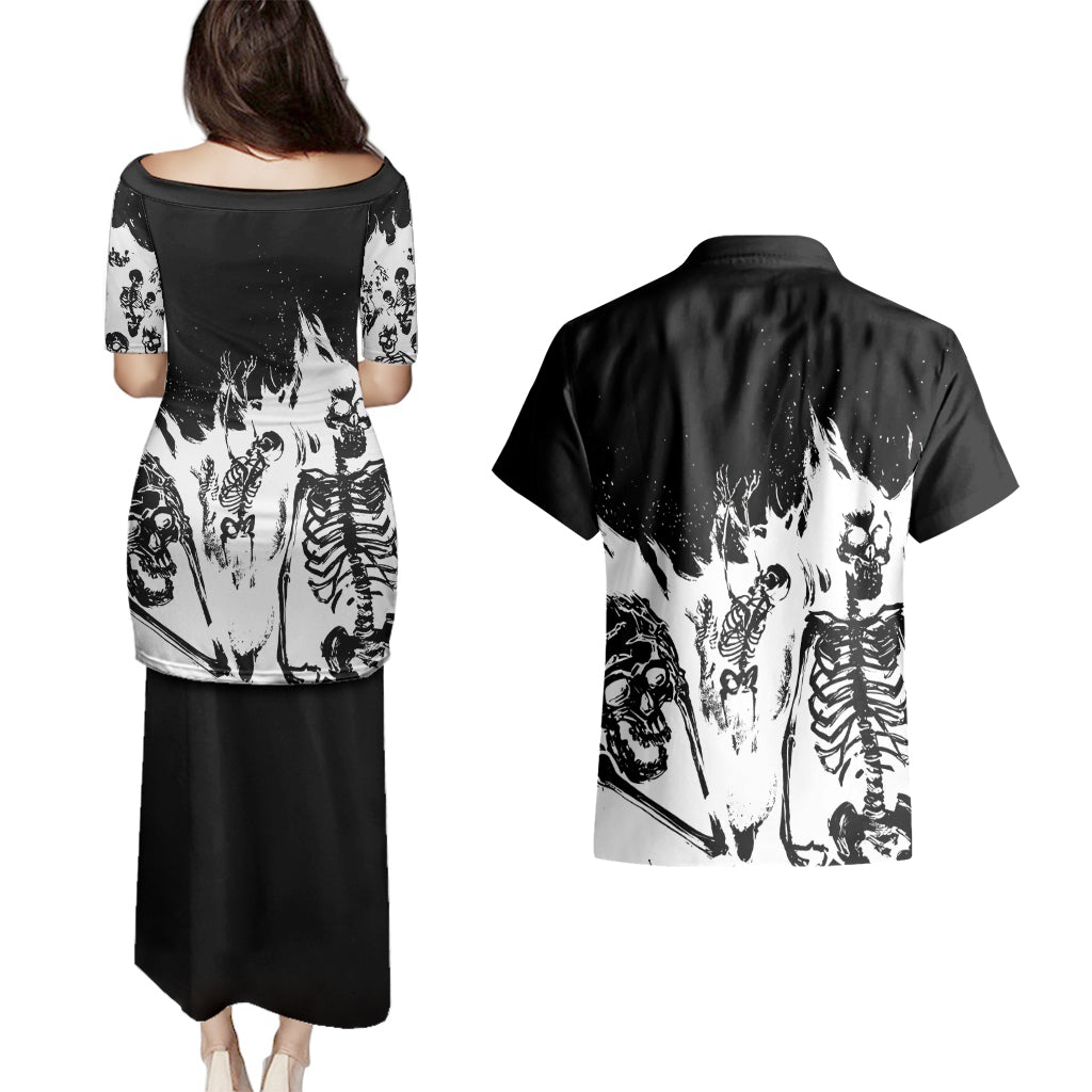 Fire Skull Couples Matching Puletasi Dress and Hawaiian Shirt Scream In Fire - Wonder Print Shop