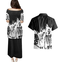 Fire Skull Couples Matching Puletasi Dress and Hawaiian Shirt Scream In Fire - Wonder Print Shop