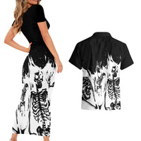 Fire Skull Couples Matching Short Sleeve Bodycon Dress and Hawaiian Shirt Scream In Fire - Wonder Print Shop