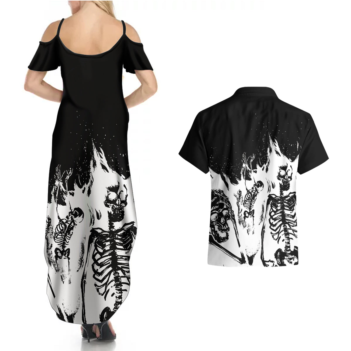 Fire Skull Couples Matching Summer Maxi Dress and Hawaiian Shirt Scream In Fire - Wonder Print Shop