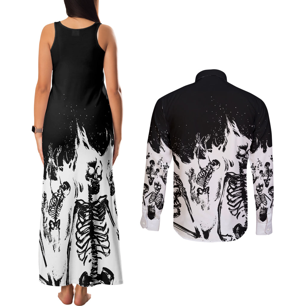 Fire Skull Couples Matching Tank Maxi Dress and Long Sleeve Button Shirts Scream In Fire - Wonder Print Shop