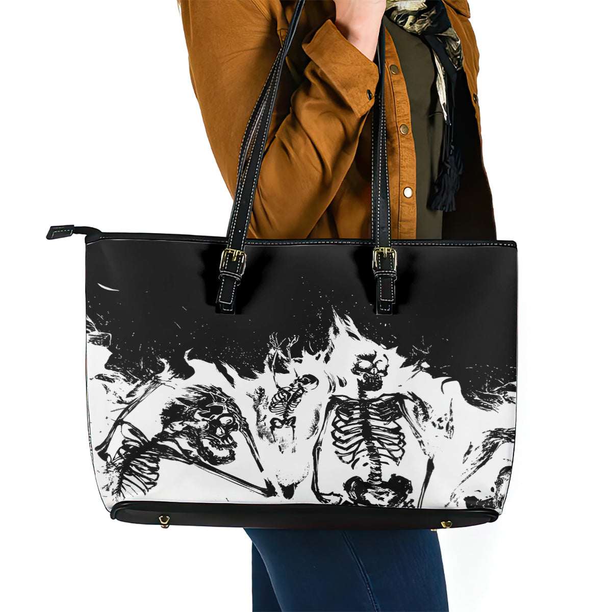 Fire Skull Leather Tote Bag Scream In Fire - Wonder Print Shop