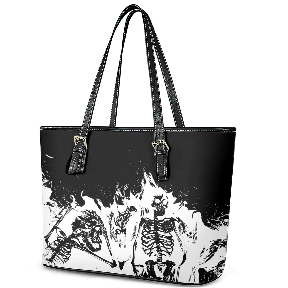 Fire Skull Leather Tote Bag Scream In Fire - Wonder Print Shop