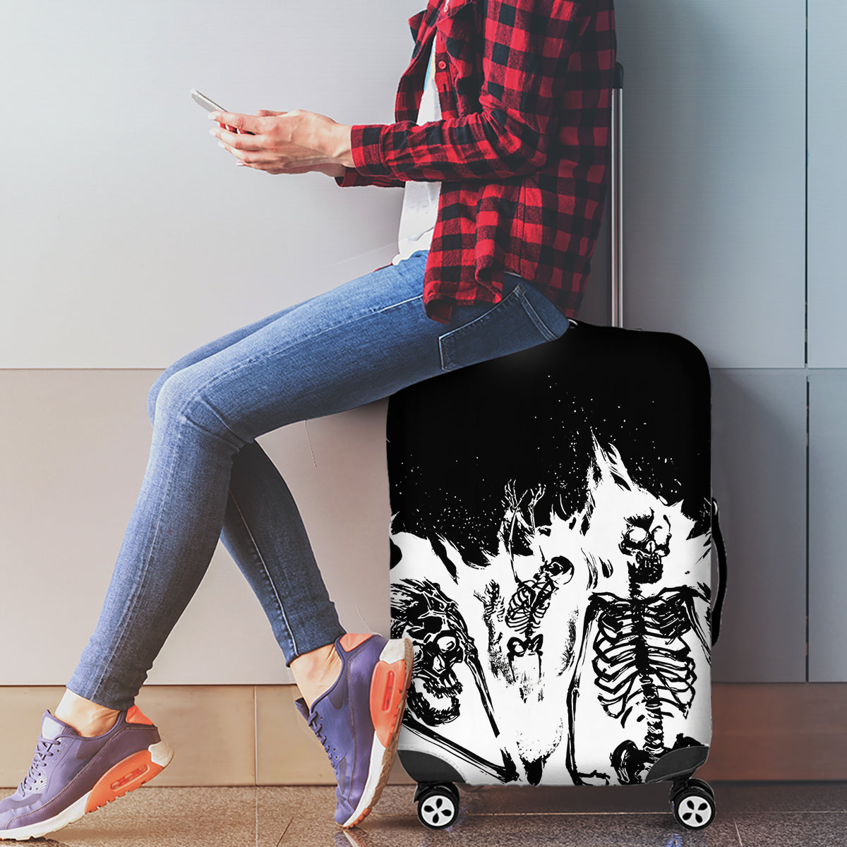Fire Skull Luggage Cover Scream In Fire - Wonder Print Shop