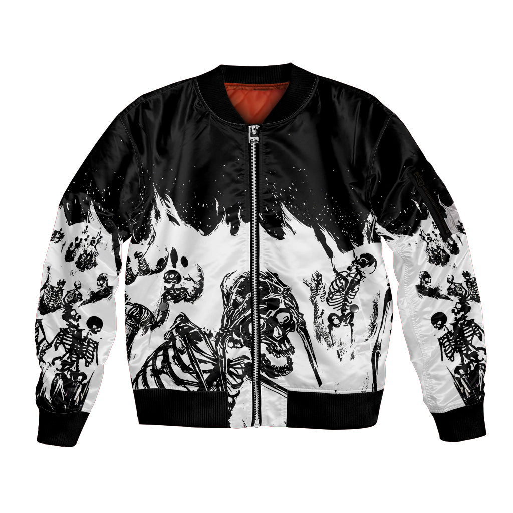 Fire Skull Sleeve Zip Bomber Jacket Scream In Fire - Wonder Print Shop