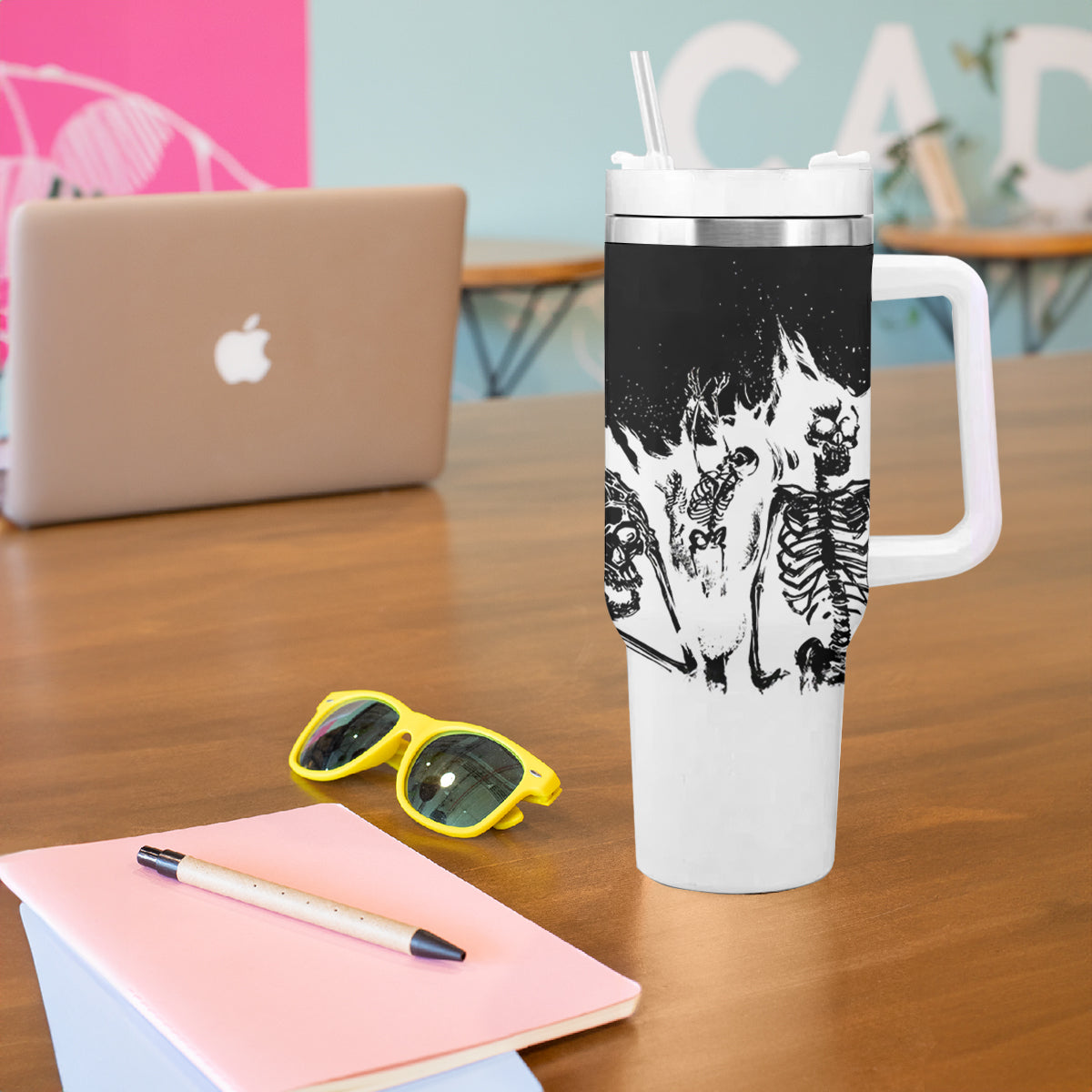 Fire Skull Tumbler With Handle Scream In Fire - Wonder Print Shop