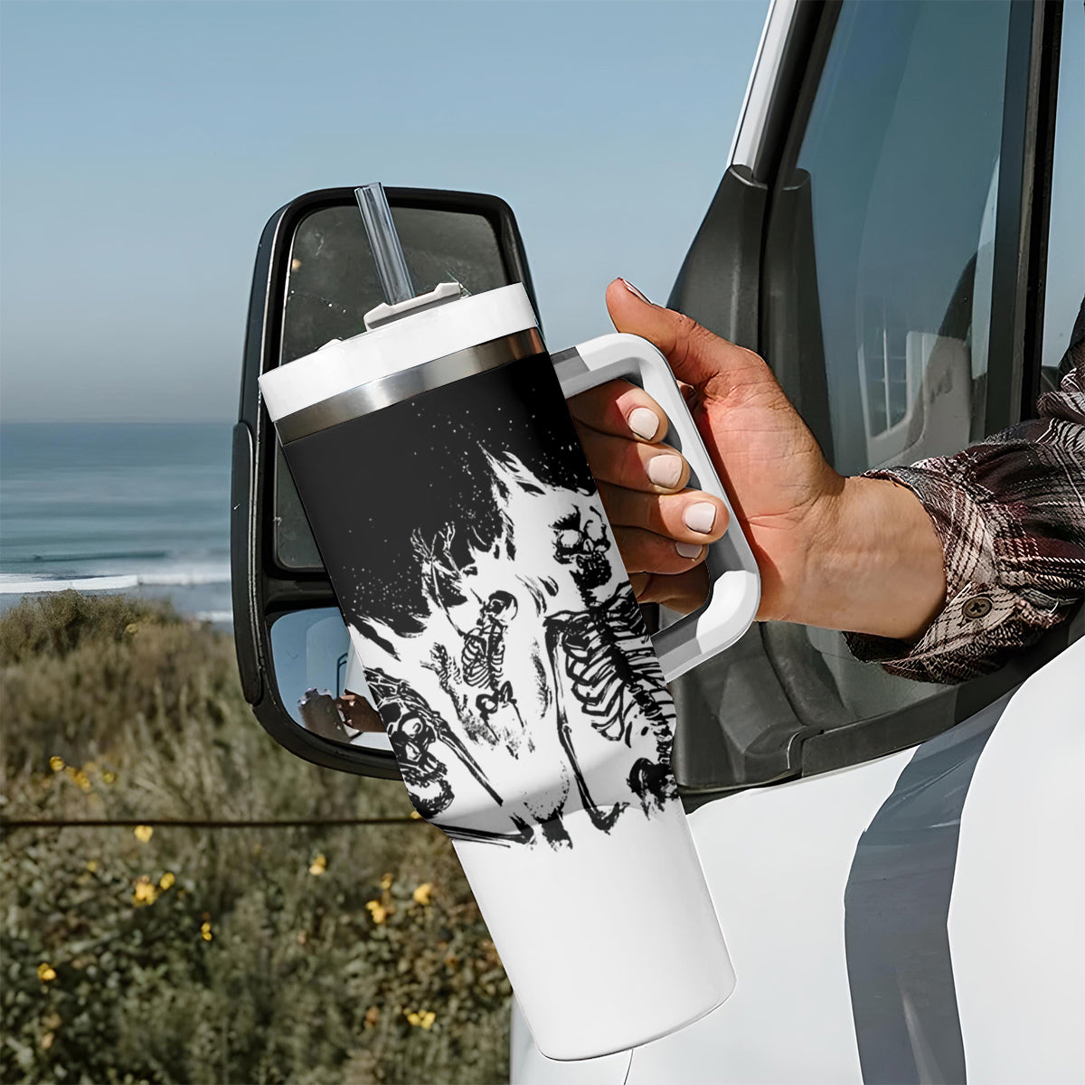 Fire Skull Tumbler With Handle Scream In Fire - Wonder Print Shop