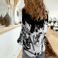 Fire Skull Women Casual Shirt Scream In Fire - Wonder Print Shop