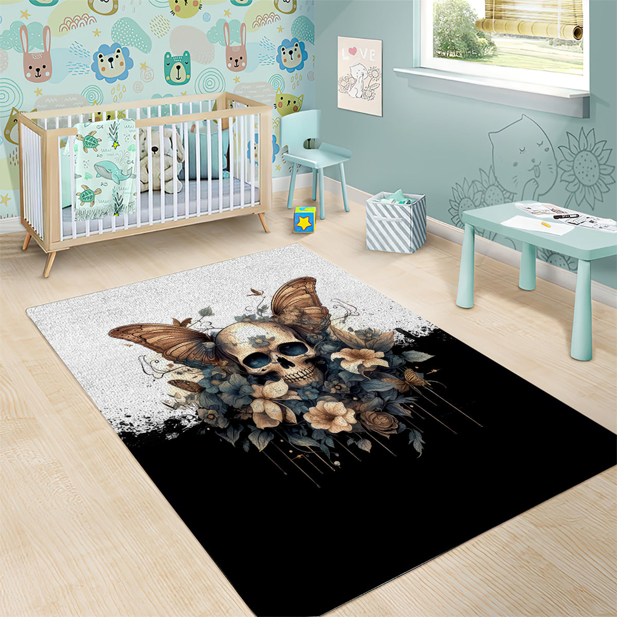 Butterfly Skull Area Rug Flower Butterfly Gothic Skull - Wonder Print Shop