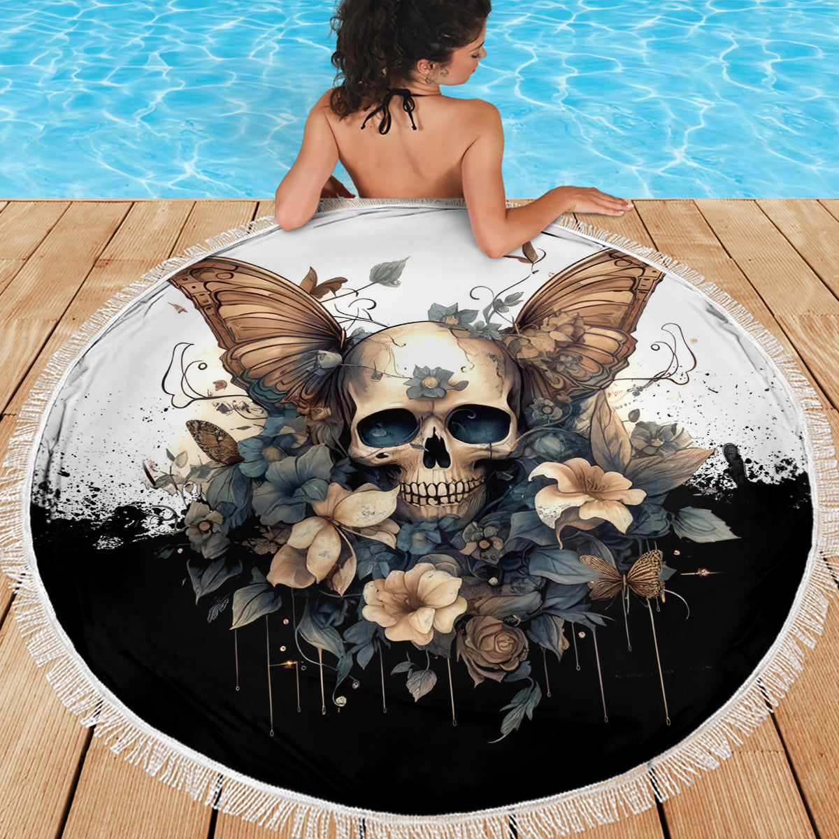 Butterfly Skull Beach Blanket Flower Butterfly Gothic Skull - Wonder Print Shop
