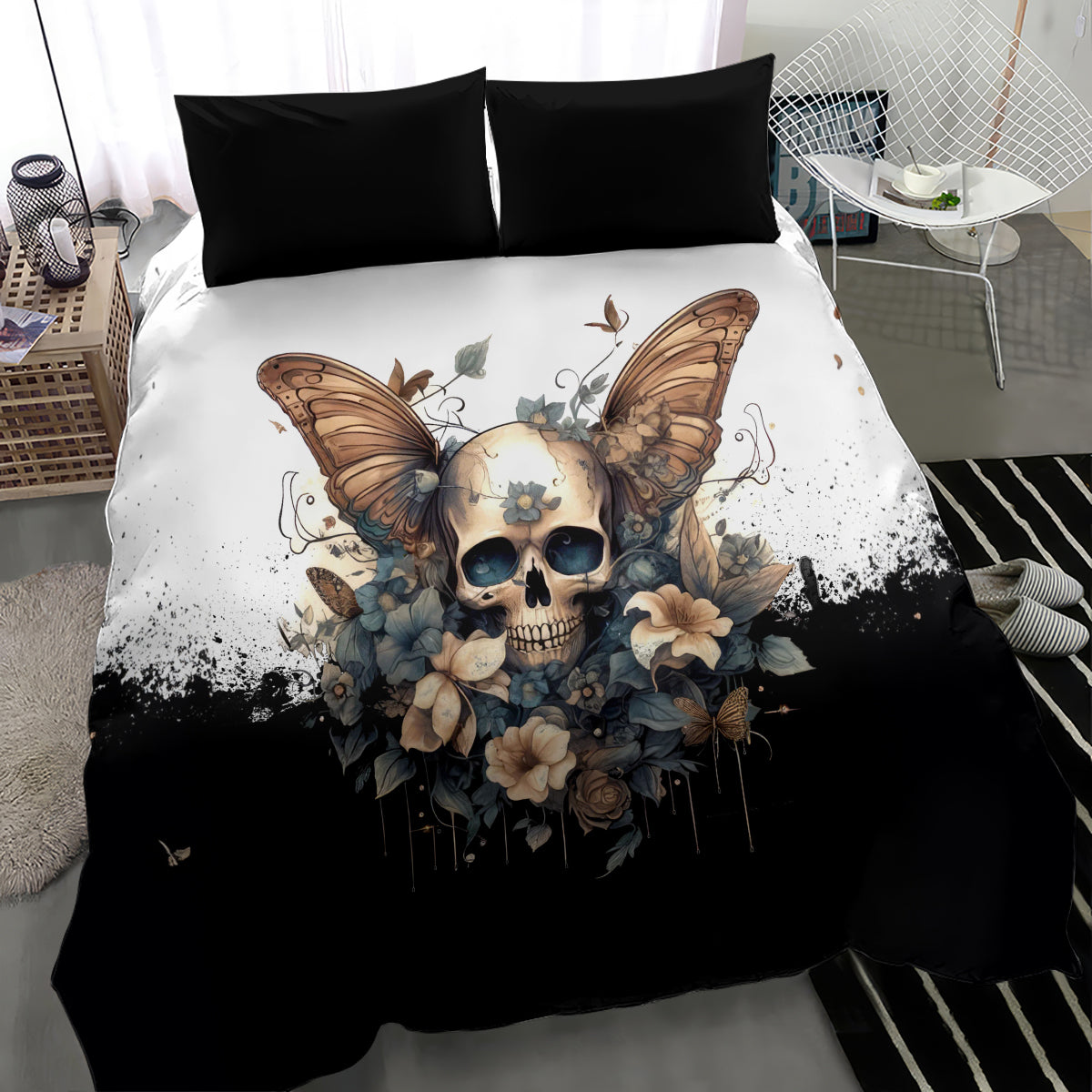 Butterfly Skull Bedding Set Flower Butterfly Gothic Skull - Wonder Print Shop