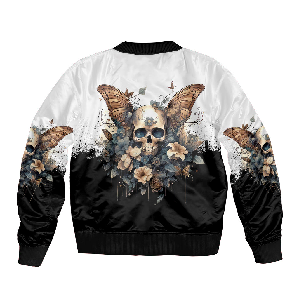 Butterfly Skull Bomber Jacket Flower Butterfly Gothic Skull - Wonder Print Shop