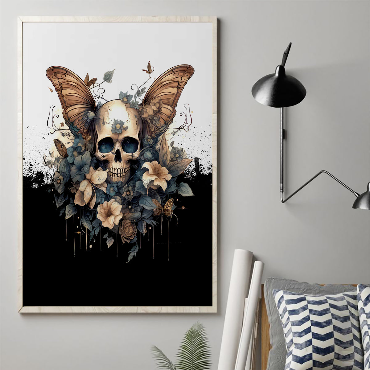 Butterfly Skull Canvas Wall Art Flower Butterfly Gothic Skull - Wonder Print Shop
