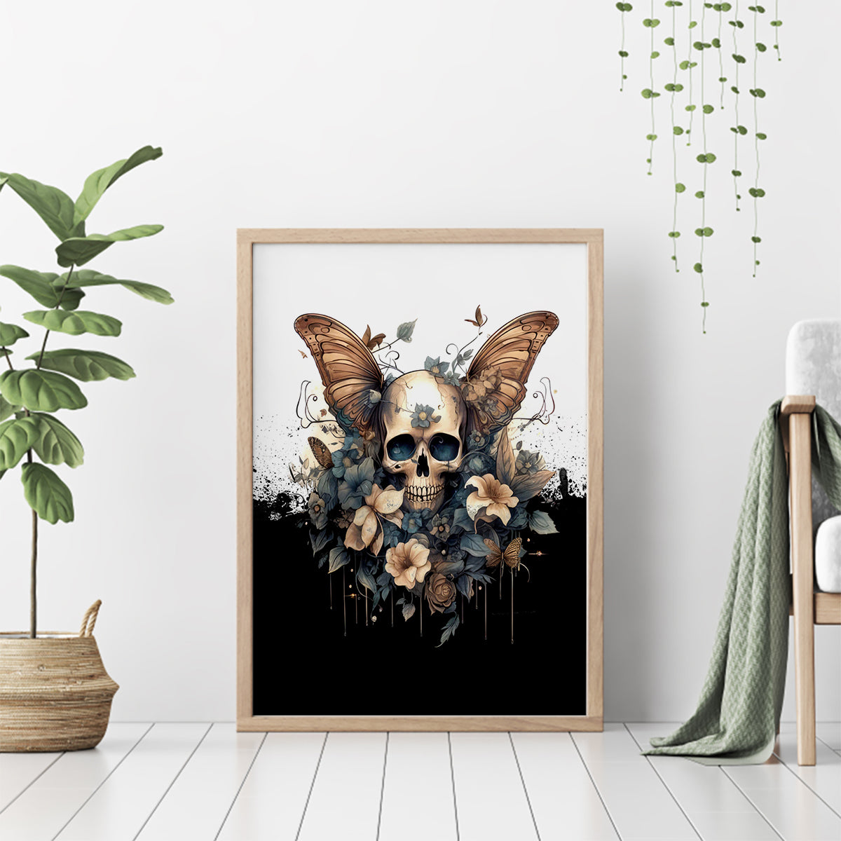 Butterfly Skull Canvas Wall Art Flower Butterfly Gothic Skull - Wonder Print Shop