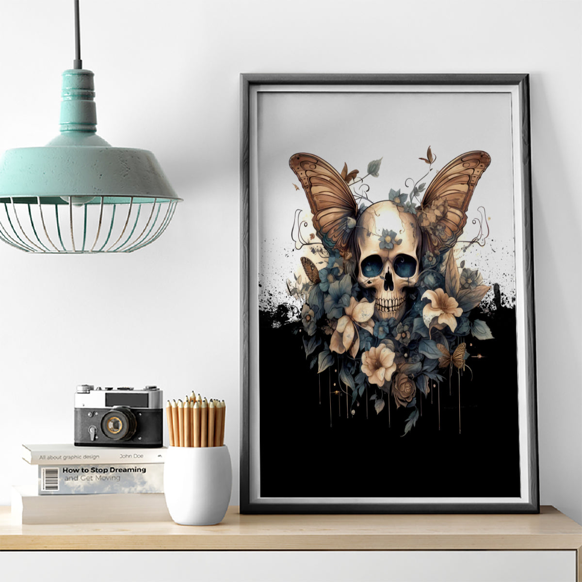Butterfly Skull Canvas Wall Art Flower Butterfly Gothic Skull - Wonder Print Shop