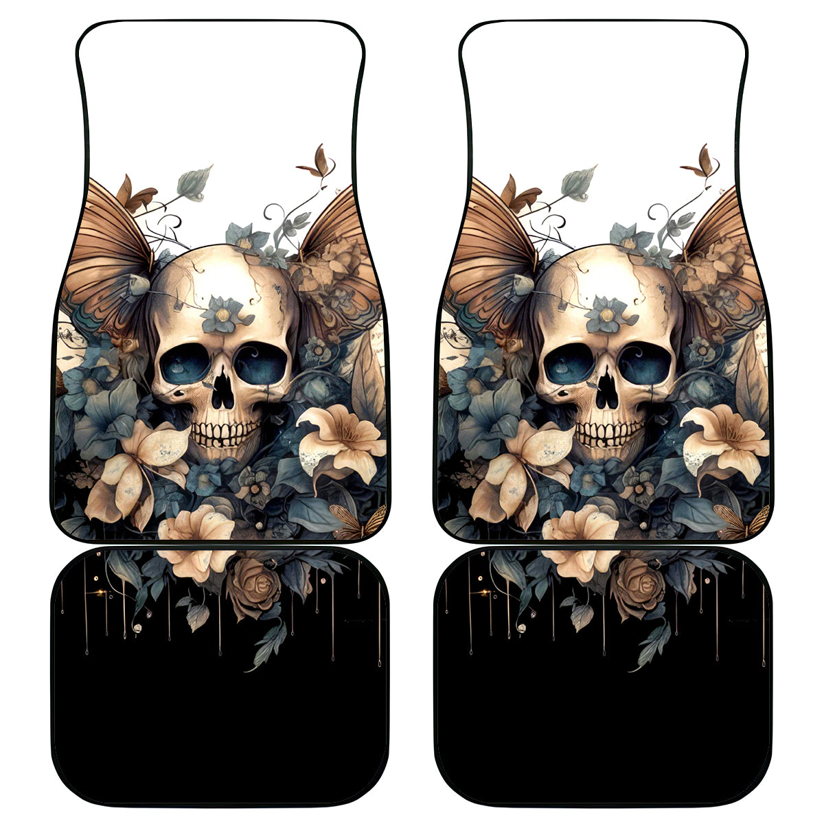 Butterfly Skull Car Mats Flower Butterfly Gothic Skull - Wonder Print Shop
